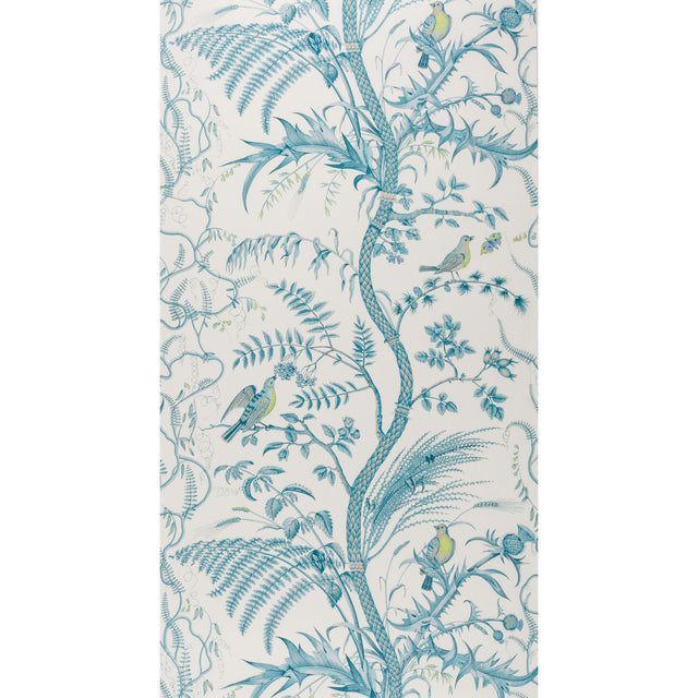 Brunschwig & Fils BIRD AND THISTLE AQUA Wallpaper