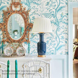 Brunschwig & Fils BIRD AND THISTLE AQUA Wallpaper