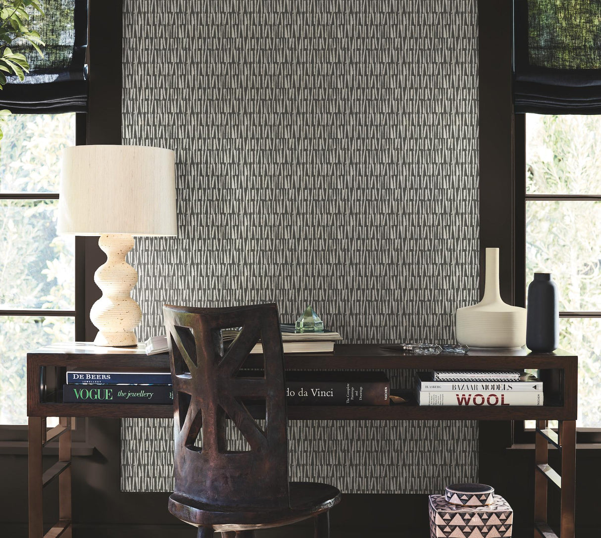 York Thatched Black Wallpaper