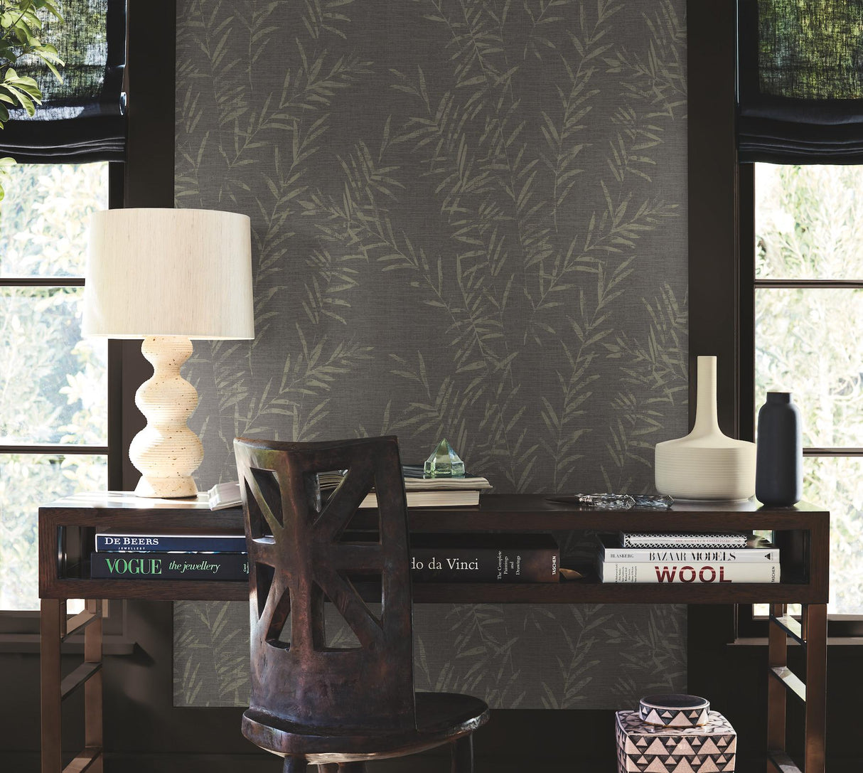 York Allerton Bamboo Black Wallpaper