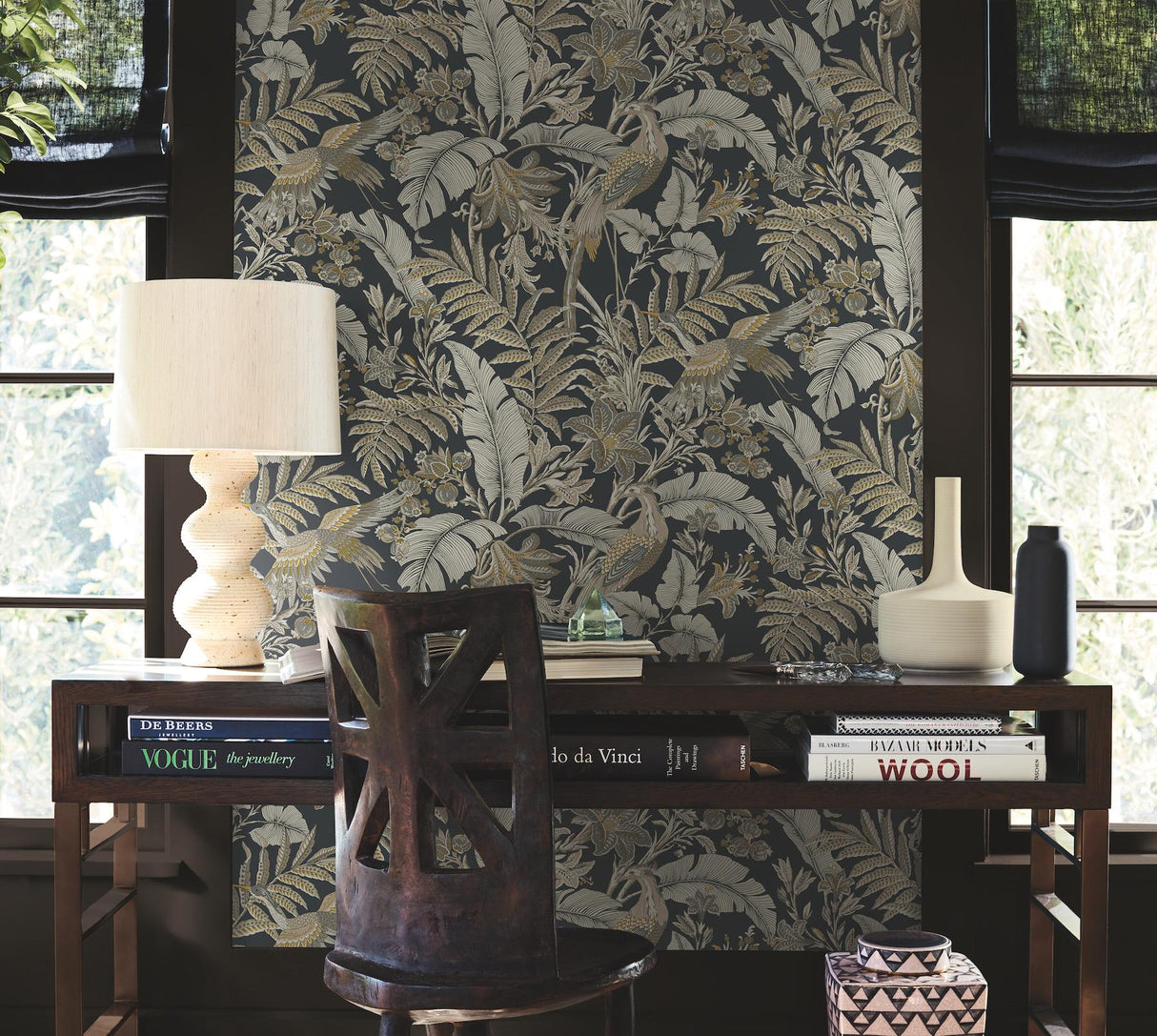 York Heronwood Black Wallpaper