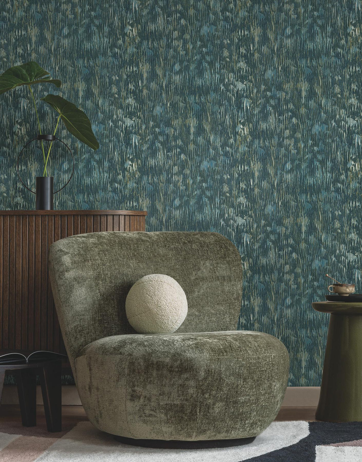 York Gilded Plume Blue Wallpaper