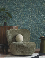 York Gilded Plume Blue Wallpaper