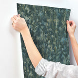 York Gilded Plume Blue Wallpaper
