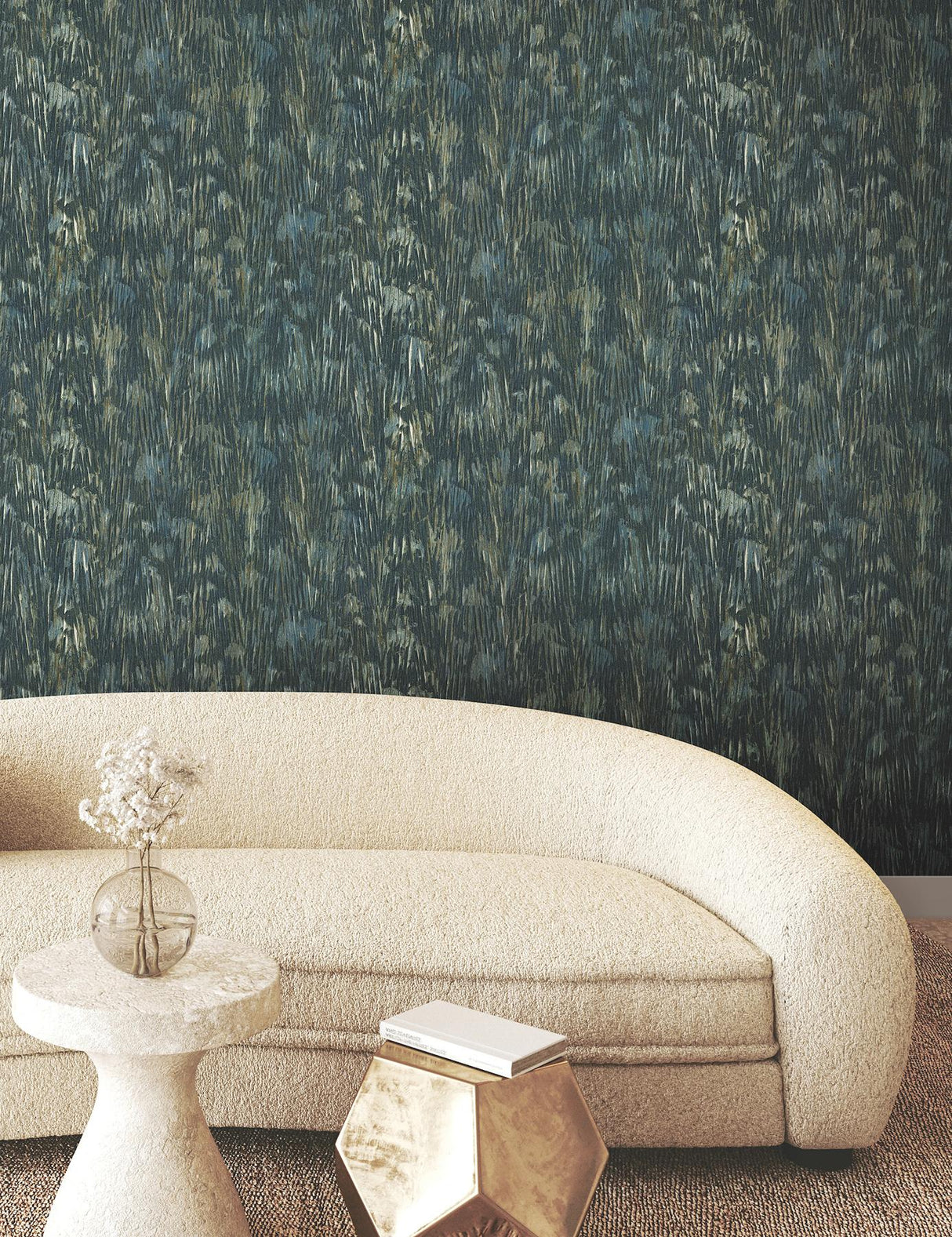 York Gilded Plume Blue Wallpaper