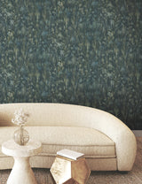 York Gilded Plume Blue Wallpaper