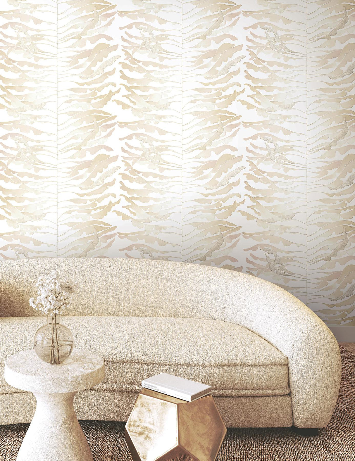 York Leaf Column Beige Wallpaper
