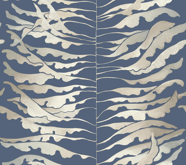York Leaf Column Blue Wallpaper