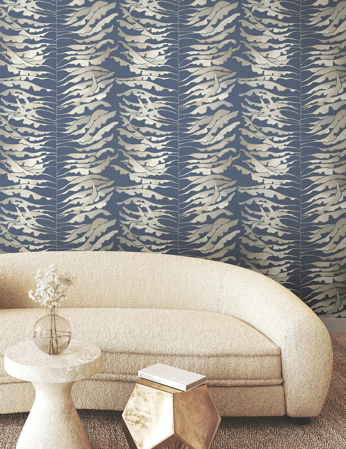 York Leaf Column Blue Wallpaper
