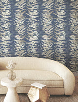 York Leaf Column Blue Wallpaper