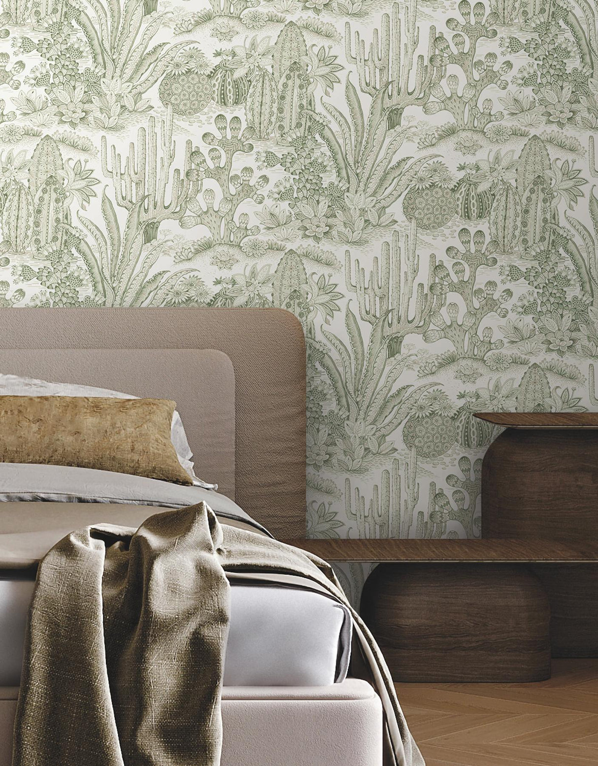 York Lotus Land Cacti Green Wallpaper