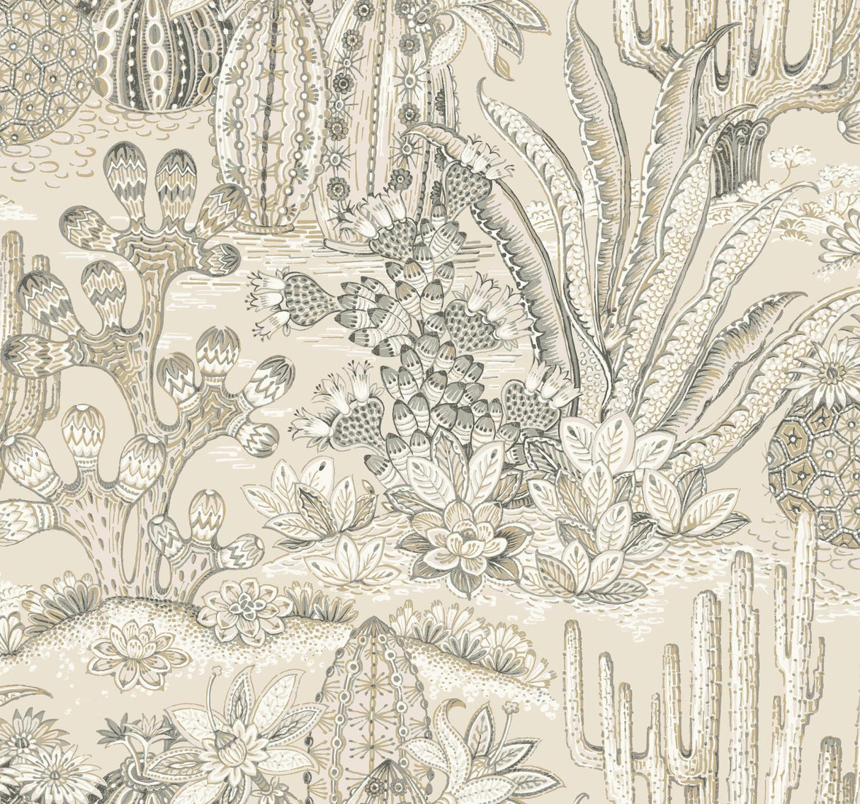 York Lotus Land Cacti Beige Wallpaper