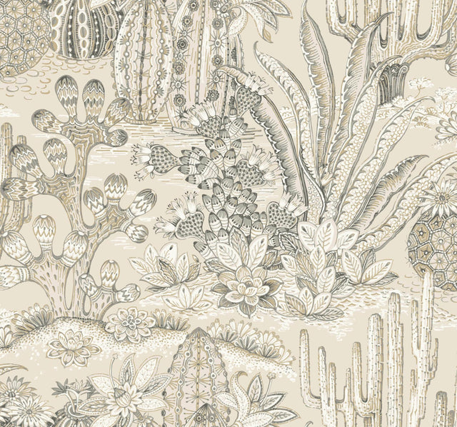 York Lotus Land Cacti Beige Wallpaper