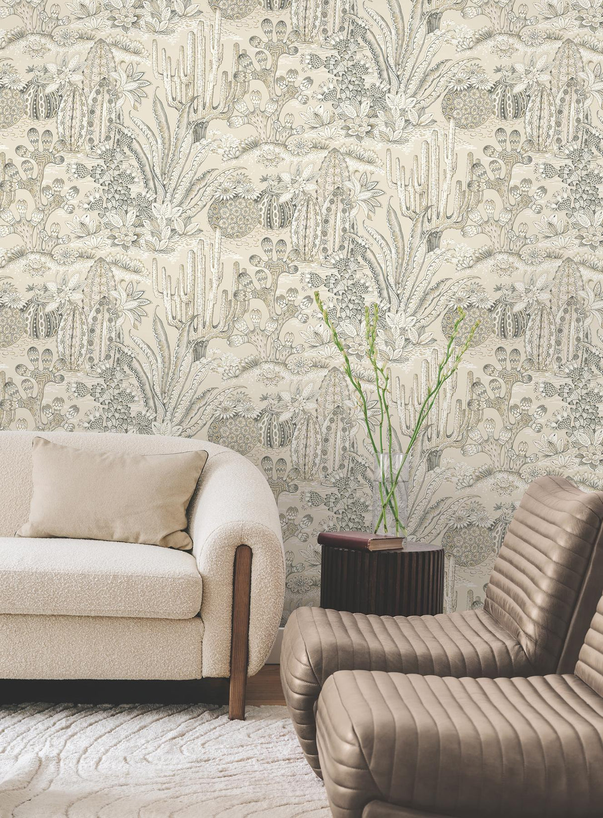 York Lotus Land Cacti Beige Wallpaper