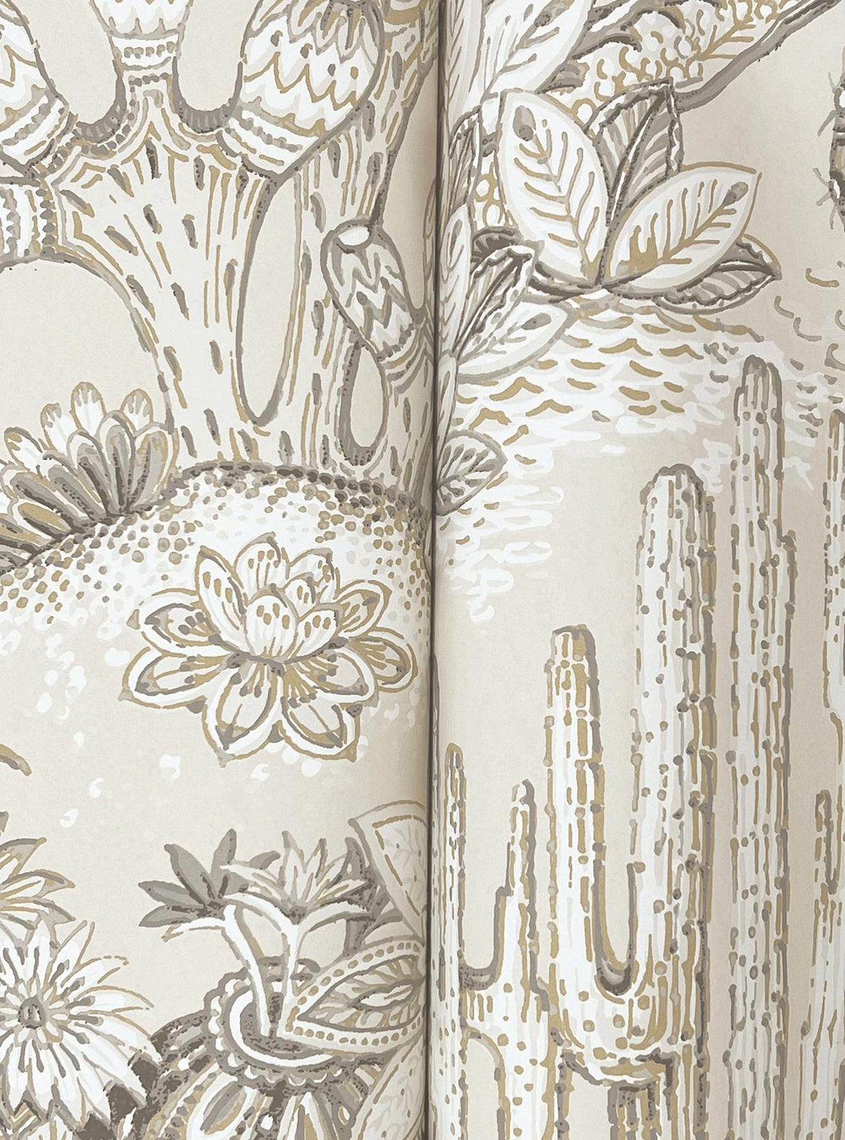 York Lotus Land Cacti Beige Wallpaper