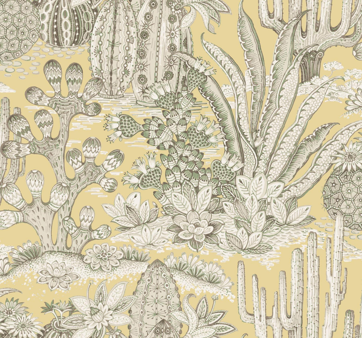 York Lotus Land Cacti Yellow Wallpaper
