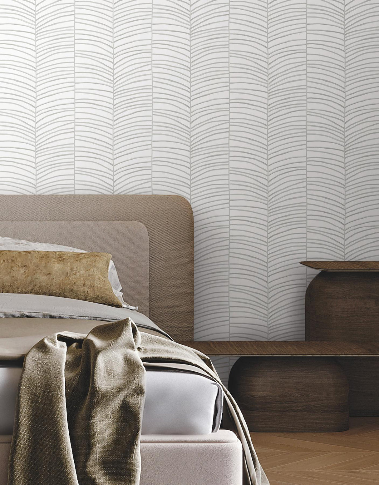 York Cascade Palm Chevron Grey Wallpaper