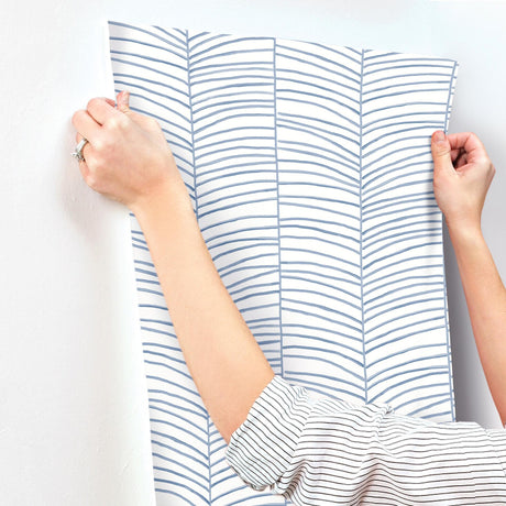 York Cascade Palm Chevron Blue Wallpaper