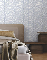 York Cascade Palm Chevron Blue Wallpaper