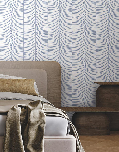 York Cascade Palm Chevron Blue Wallpaper