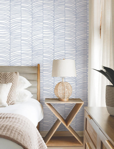 York Cascade Palm Chevron Blue Wallpaper