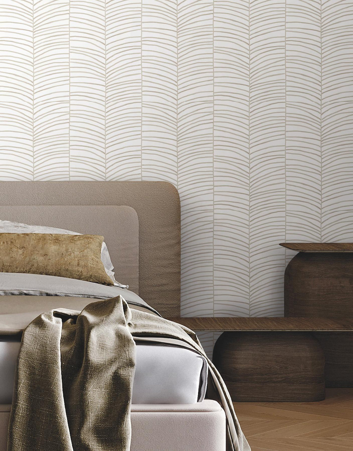 York Cascade Palm Chevron Beige Wallpaper
