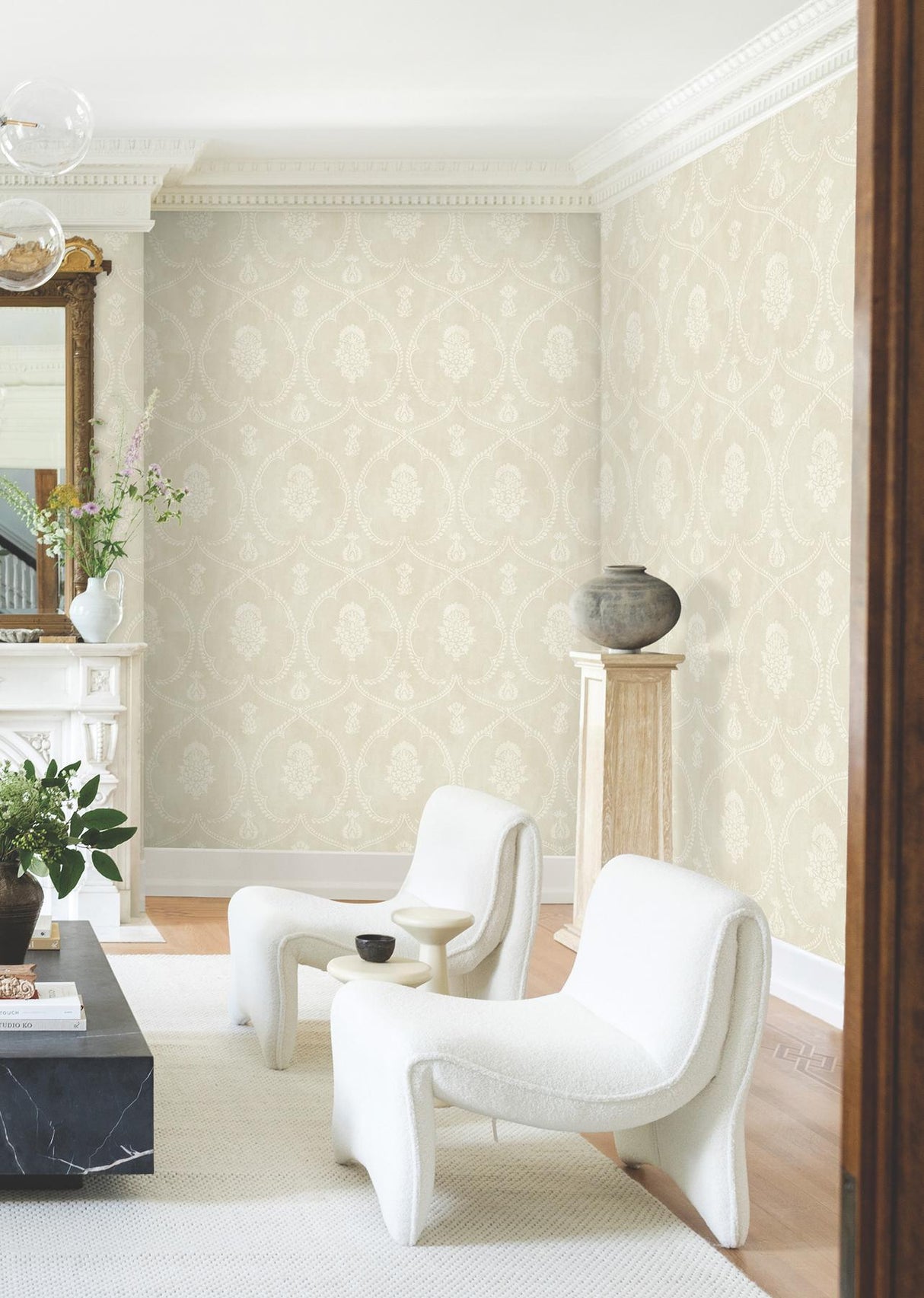 York Royal Damask Neutral Wallpaper