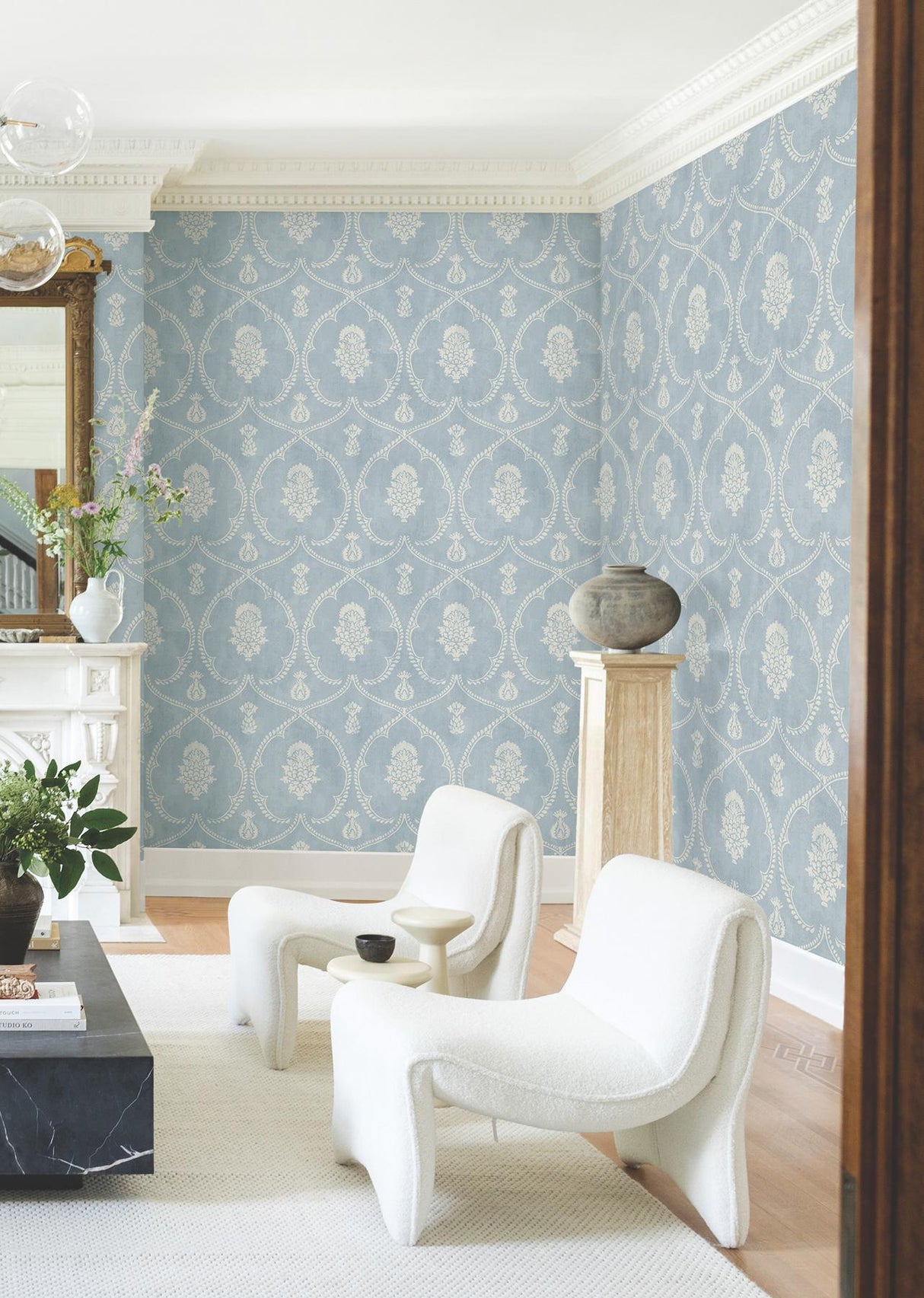 York Royal Damask Blue Wallpaper