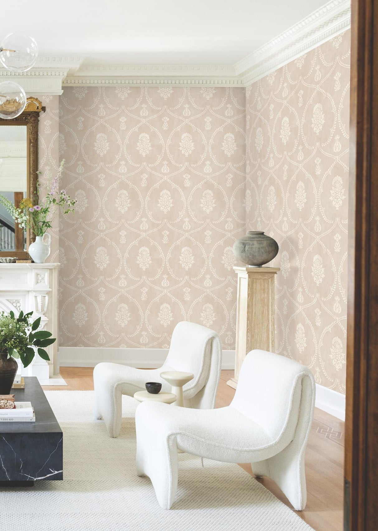 York Royal Damask Pink Wallpaper