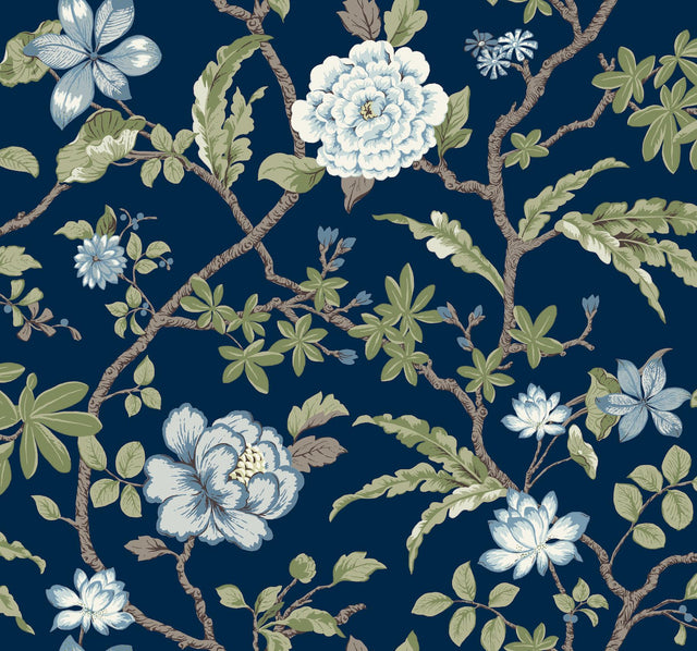 York Courtyard Botanical Blue Wallpaper