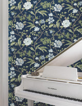 York Courtyard Botanical Blue Wallpaper