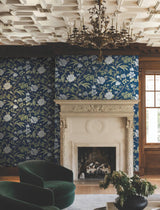 York Courtyard Botanical Blue Wallpaper