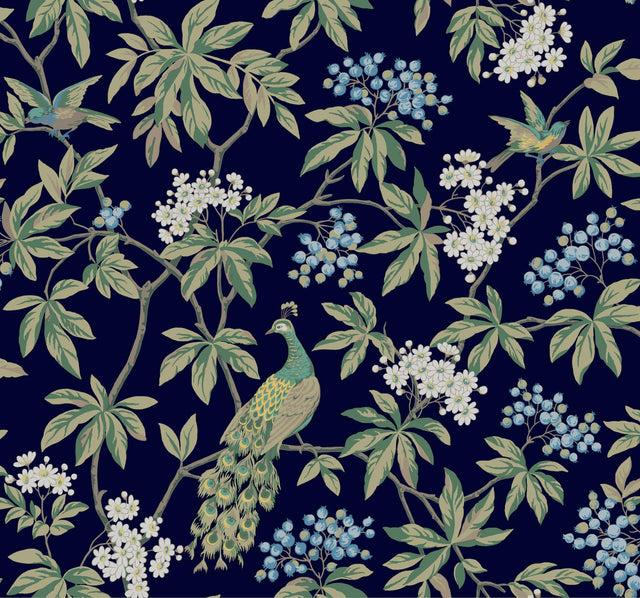 York Peacock Estate Blue Wallpaper