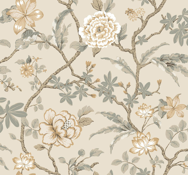 York Courtyard Botanical Neutral Wallpaper