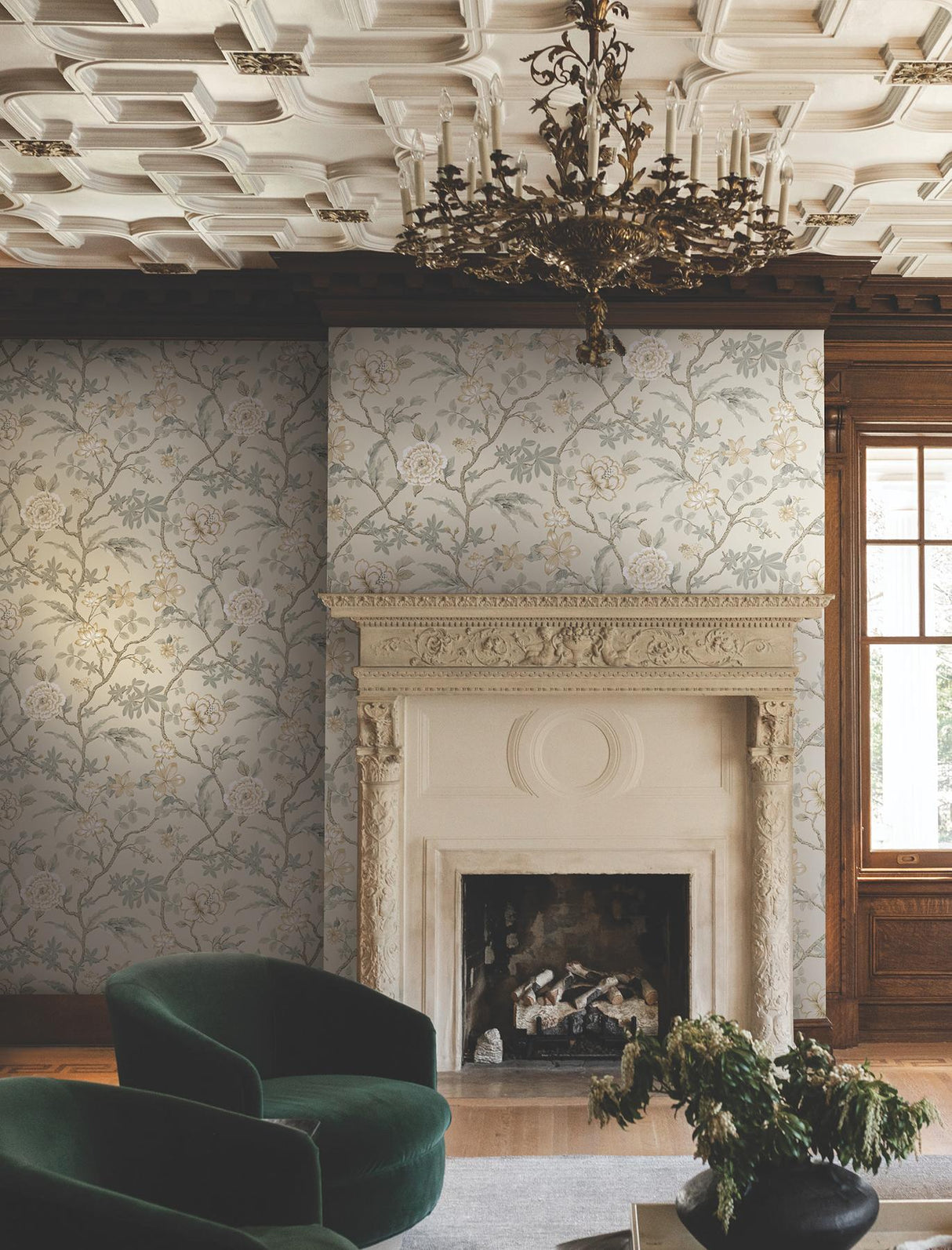 York Courtyard Botanical Neutral Wallpaper