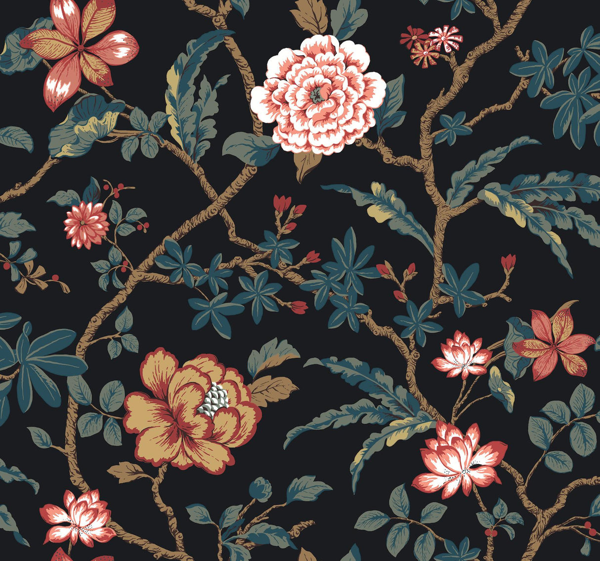 York Courtyard Botanical Black Wallpaper