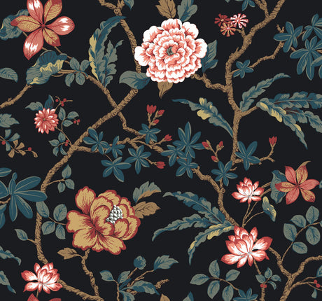 York Courtyard Botanical Black Wallpaper