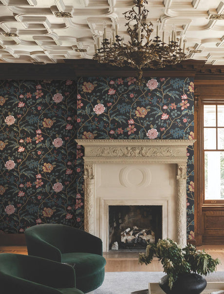York Courtyard Botanical Black Wallpaper