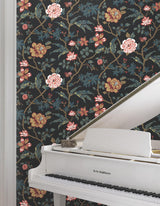 York Courtyard Botanical Black Wallpaper