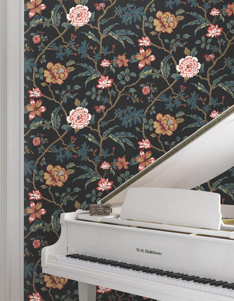 York Courtyard Botanical Black Wallpaper