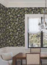 York Peacock Estate Black Wallpaper