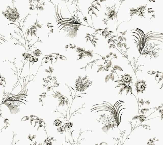 York Floral Lace Black Wallpaper