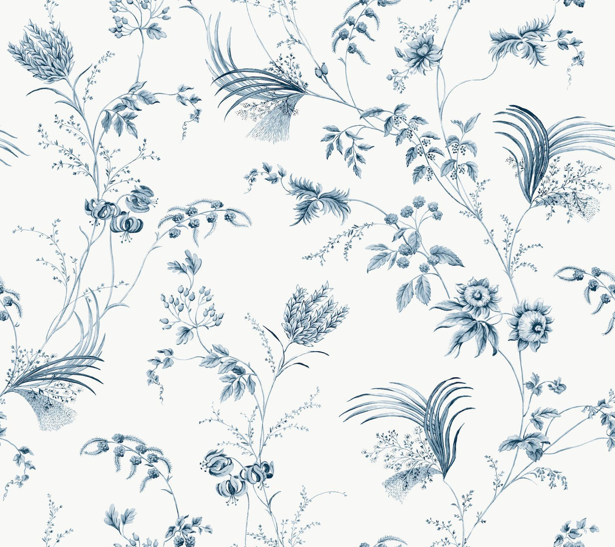 York Floral Lace Blue Wallpaper