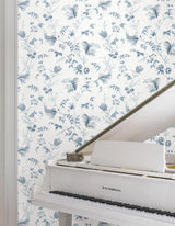 York Floral Lace Blue Wallpaper