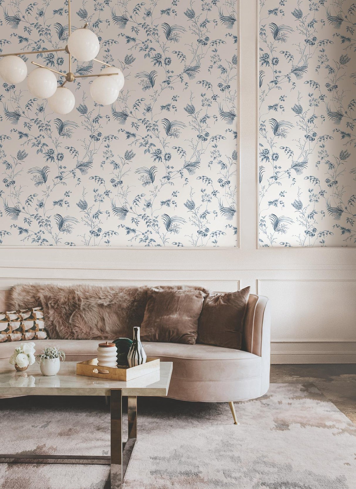 York Floral Lace Blue Wallpaper