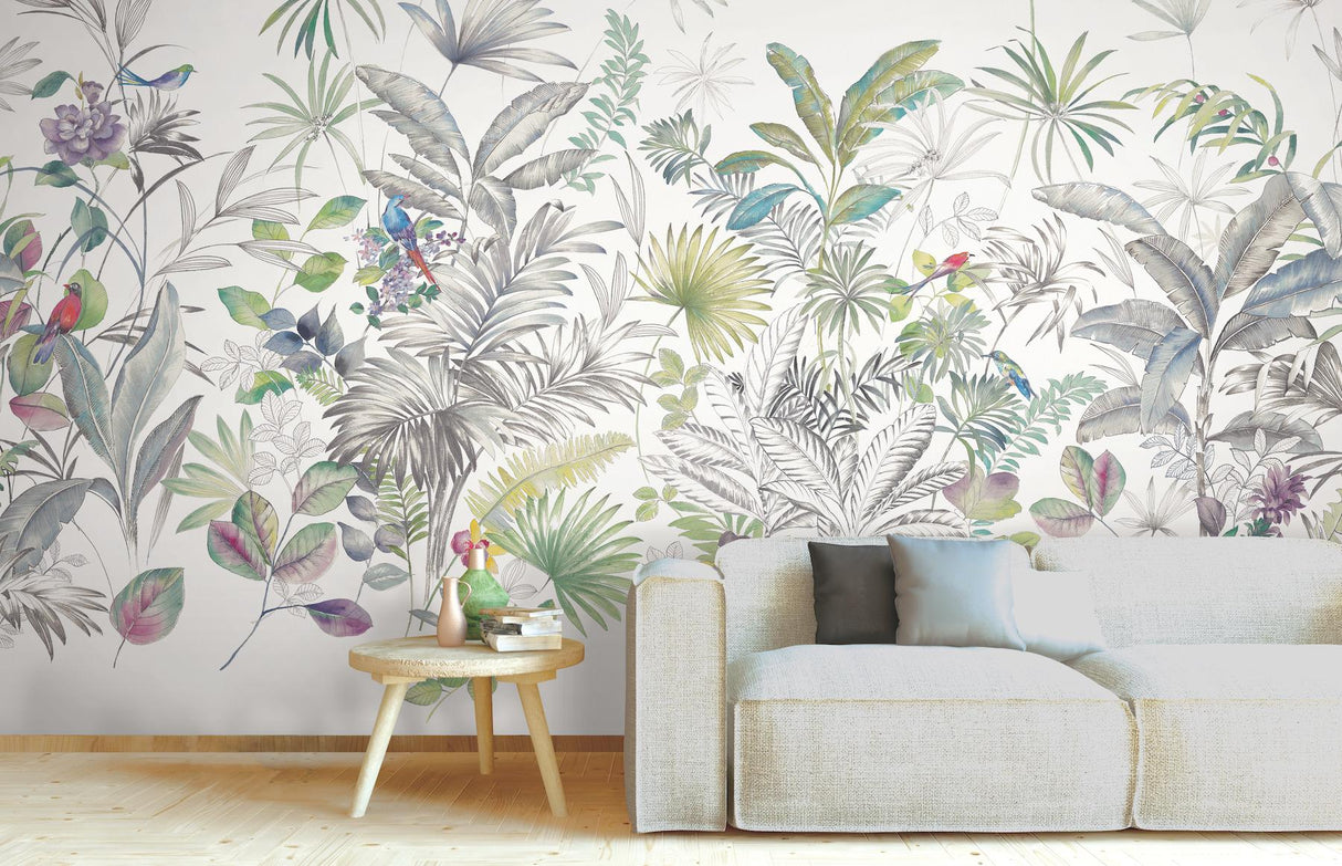 York Wallcoverings Tropical Green Wall White Mural