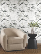 Candice Olson Inky Black Palms Black Wallpaper