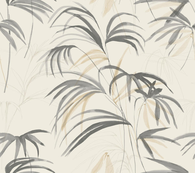 Candice Olson Inky Warm Neutral Palms Grey Wallpaper