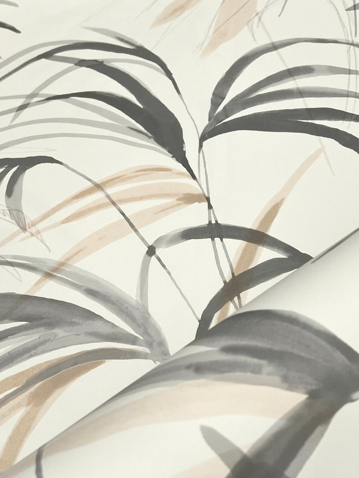 Candice Olson Inky Warm Neutral Palms Grey Wallpaper