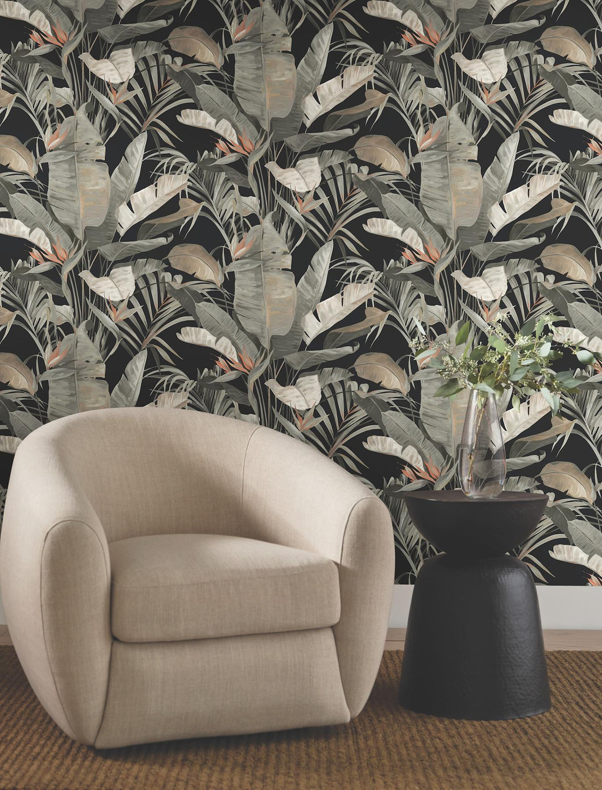 Candice Olson Tropical Black Cabana Black Wallpaper